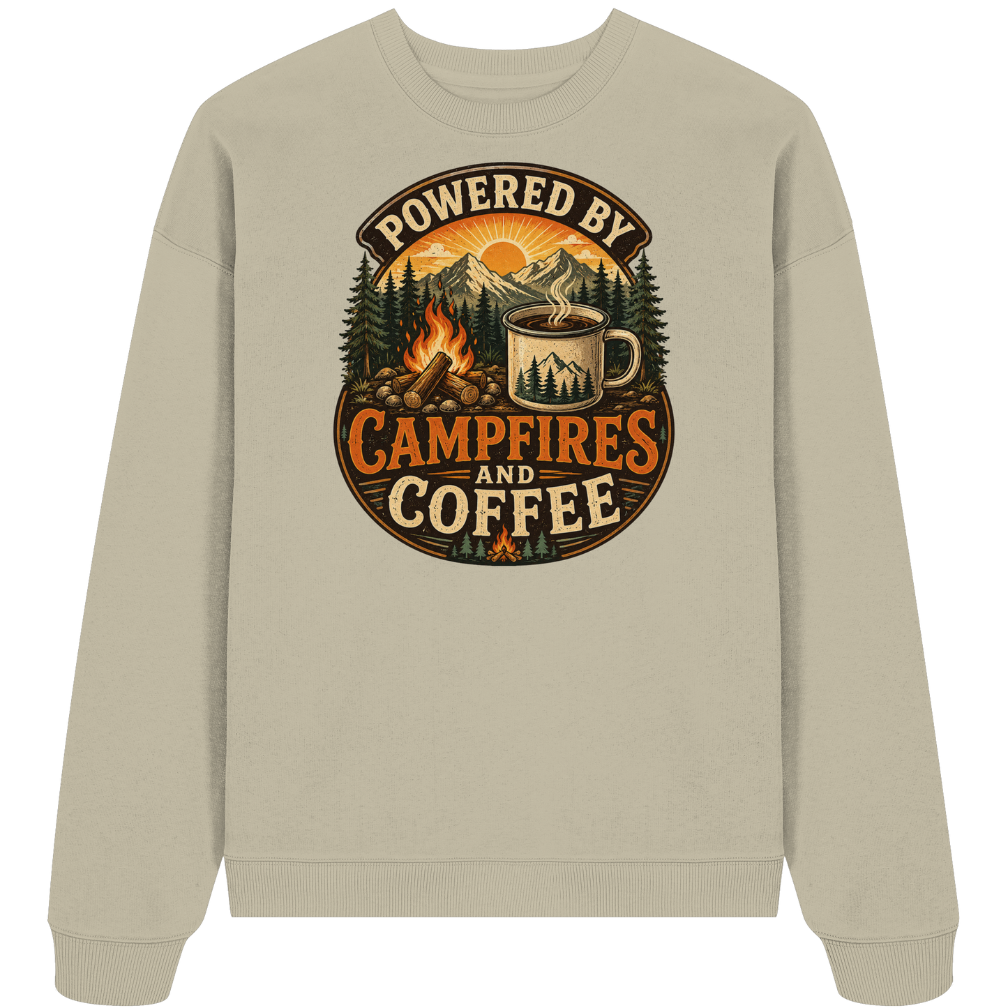 Clever Outdoor Powered by Campfires and Coffee - Organic Oversize Sweatshirt