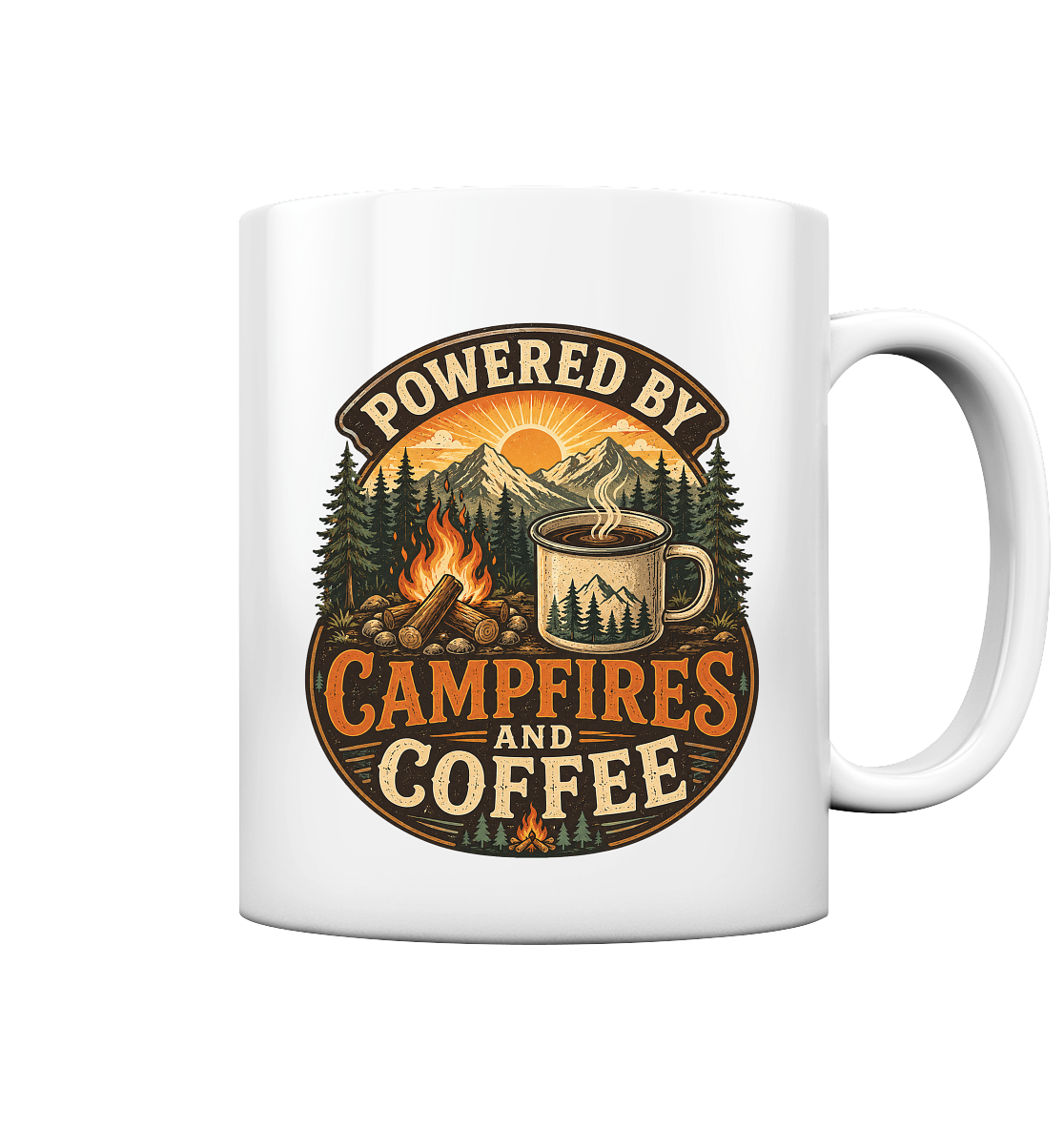 Clever Outdoor Powered by Campfires and Coffee - Tasse glossy
