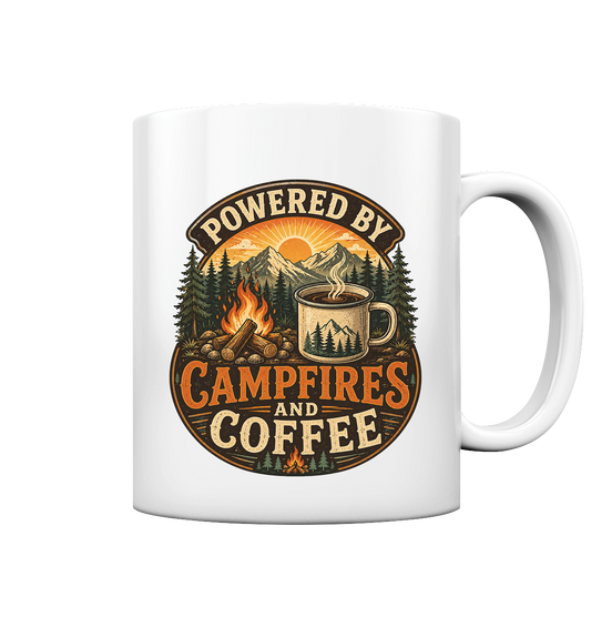 Clever Outdoor Powered by Campfires and Coffee - Tasse glossy - clever-outdoor.de