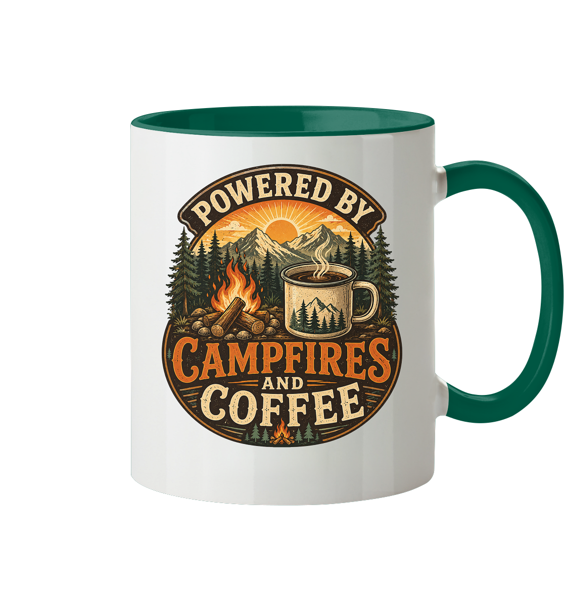 Clever Outdoor Powered by Campfires and Coffee - Tasse zweifarbig