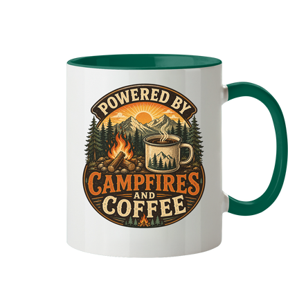 Clever Outdoor Powered by Campfires and Coffee - Tasse zweifarbig