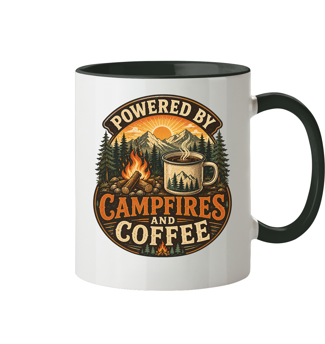 Clever Outdoor Powered by Campfires and Coffee - Tasse zweifarbig