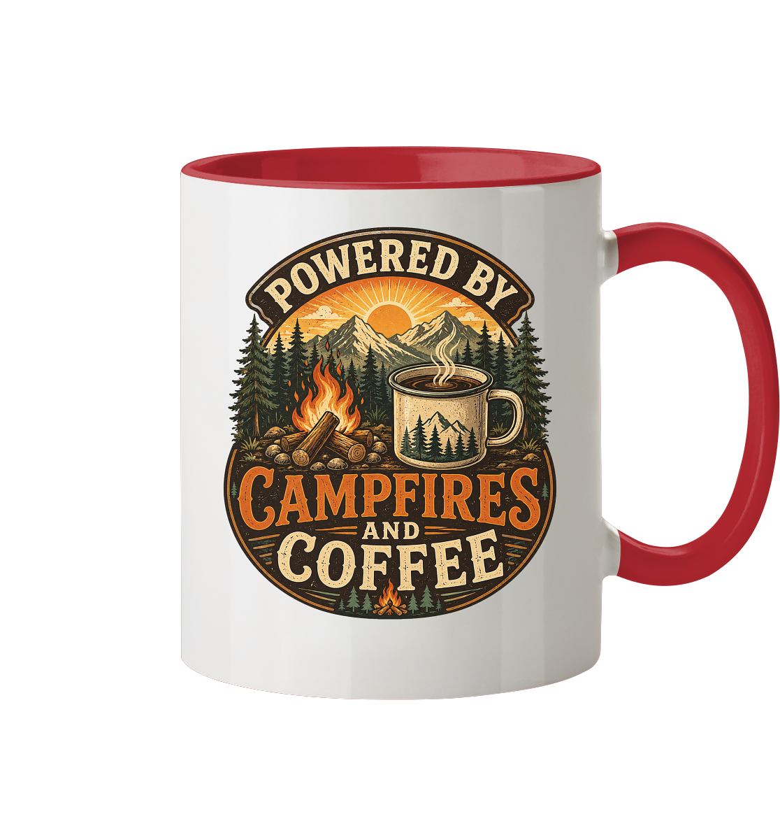 Clever Outdoor Powered by Campfires and Coffee - Tasse zweifarbig