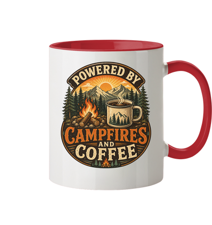 Clever Outdoor Powered by Campfires and Coffee - Tasse zweifarbig