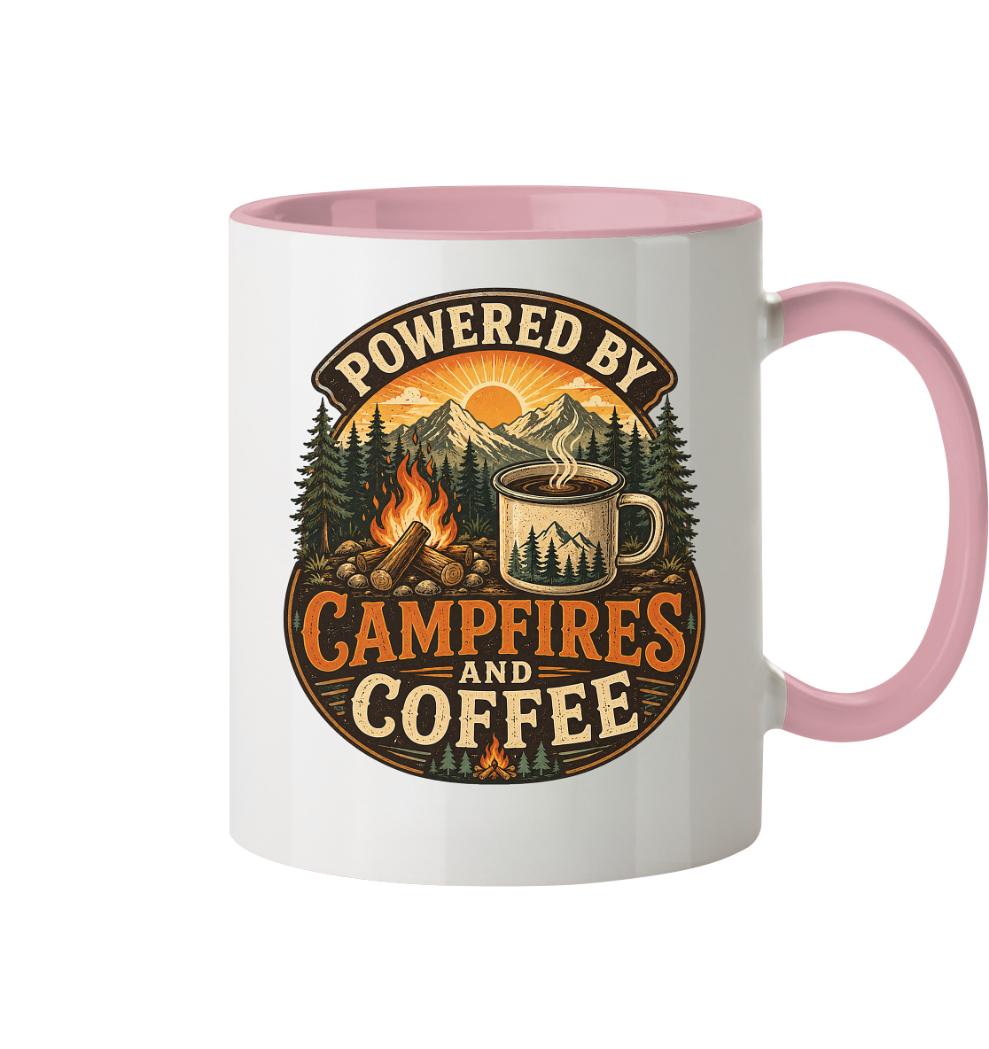 Clever Outdoor Powered by Campfires and Coffee - Tasse zweifarbig