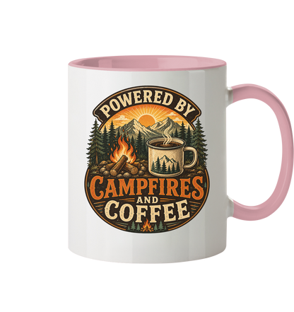 Clever Outdoor Powered by Campfires and Coffee - Tasse zweifarbig