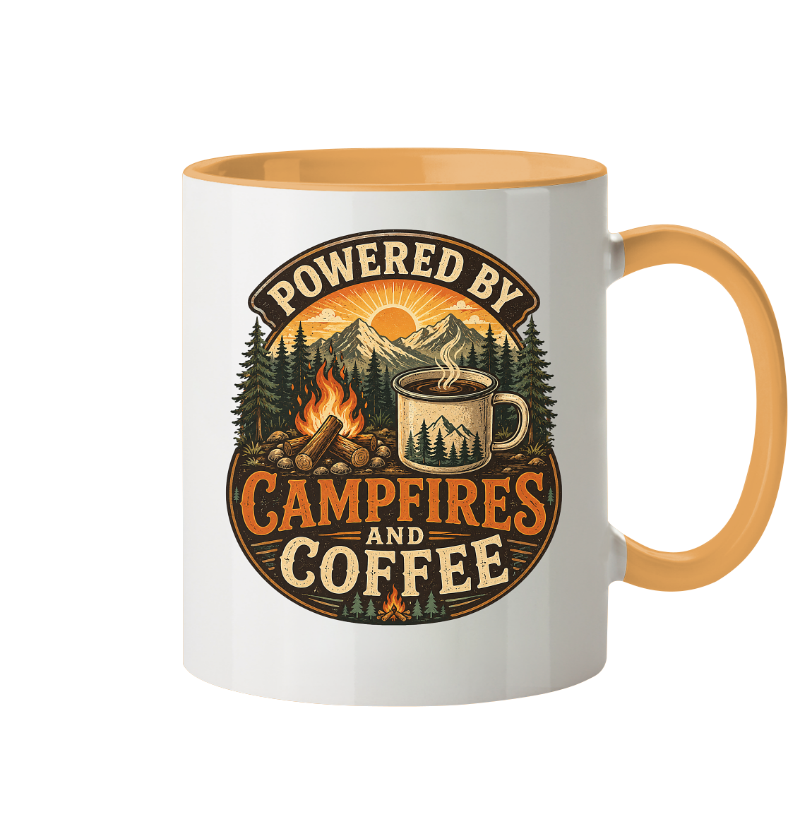 Clever Outdoor Powered by Campfires and Coffee - Tasse zweifarbig