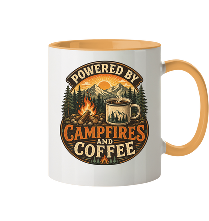 Clever Outdoor Powered by Campfires and Coffee - Tasse zweifarbig