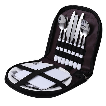 Outdoor Camping Picknick Set Besteckset 13teilig Edelstahl schwarz blau grün clever-outdoor