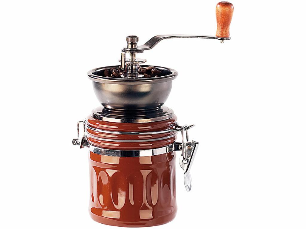 Retro Kaffeemühle mit Aroma Behälter Keramik Mahlgrad einstellbar clever-outdoor